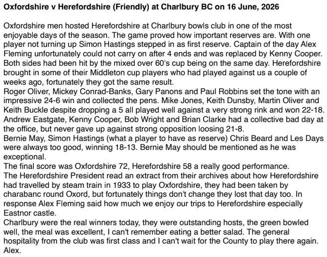 Oxfordshire v Herefordshire friendly
